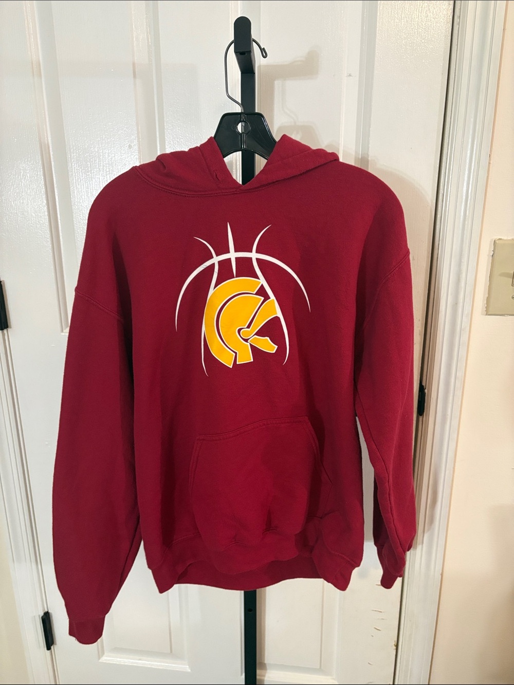 Maroon Men's Hoodie with Yellow Trojan Logo